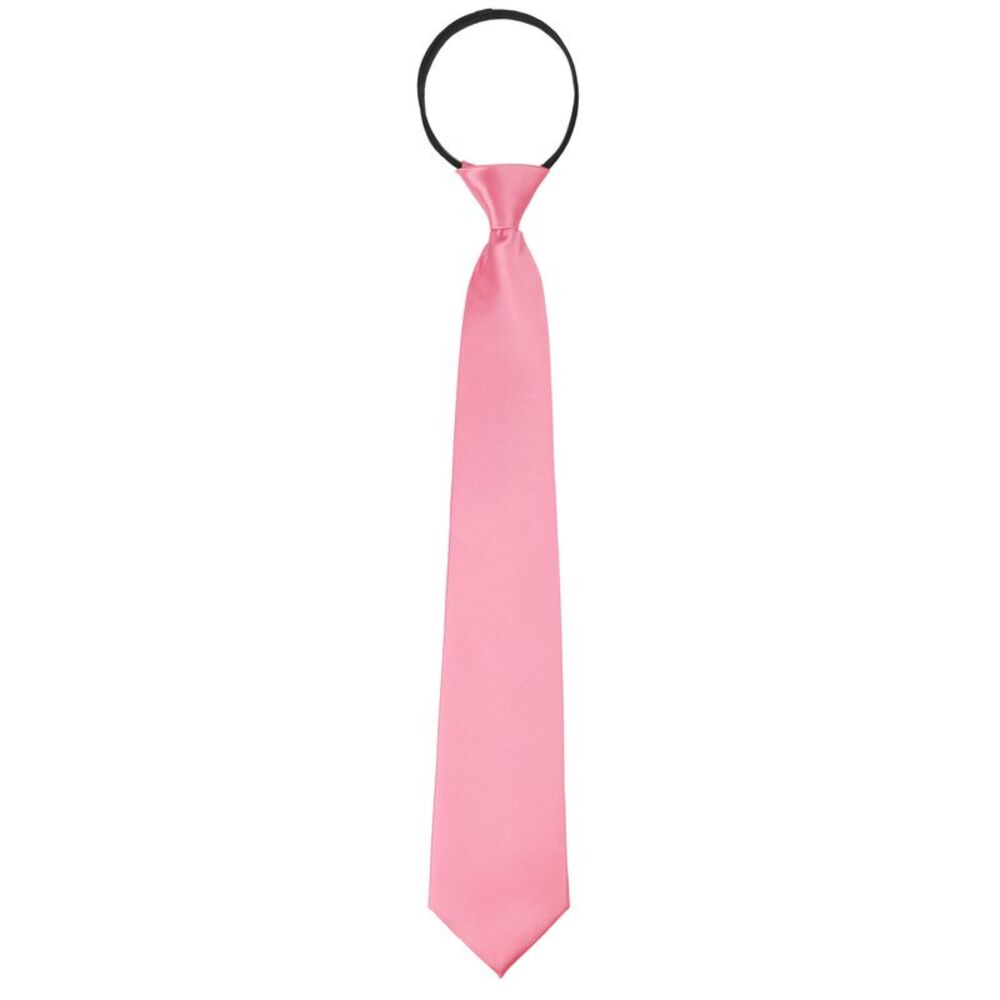 Zipper Ties Pre-Tied Necktie Satin Shine Solid Color Tie Neck Pink
